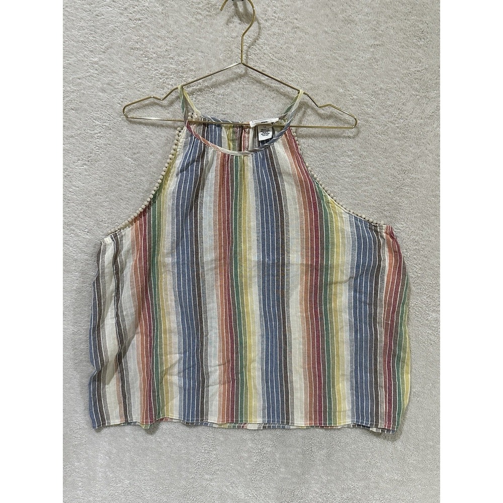 For The Republic 1X Striped Sleeveless Tank Blouse Rainbow Colorful Fun‎ Beach